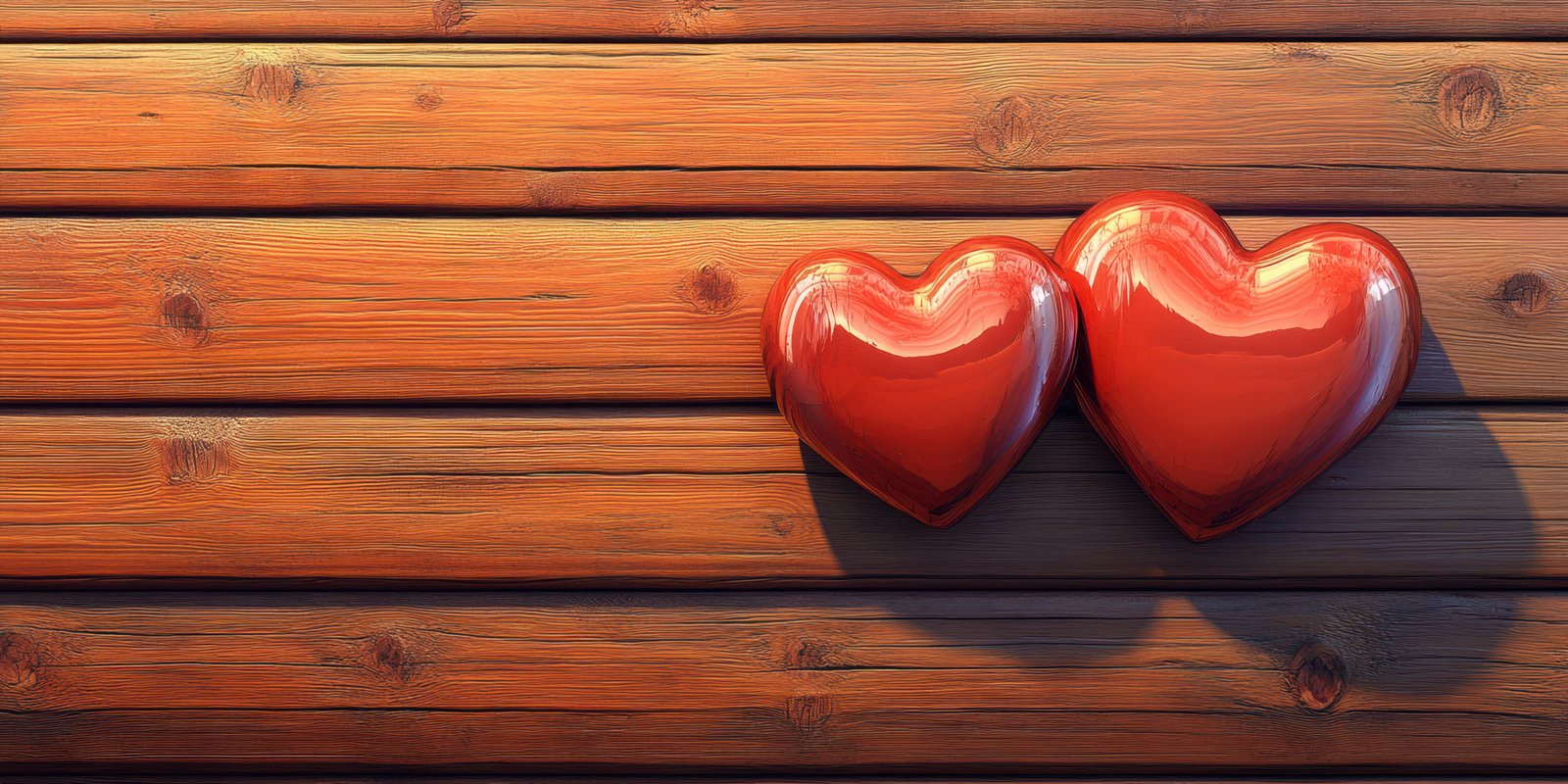 Red hearts placed on rustic wooden surface creating a warm and romantic atmosphere for a loving occasion